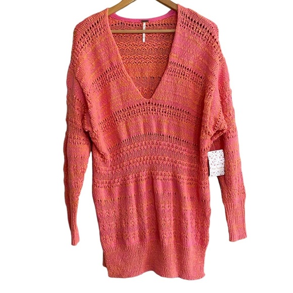 Free People hot tropics paloma combo knit V-neck pullover sweater - Picture 1 of 6